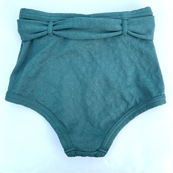 Peony Textured Belted High-Waisted Tie Two Piece Swimsuit Bikini Green Small - Picture 9 of 16